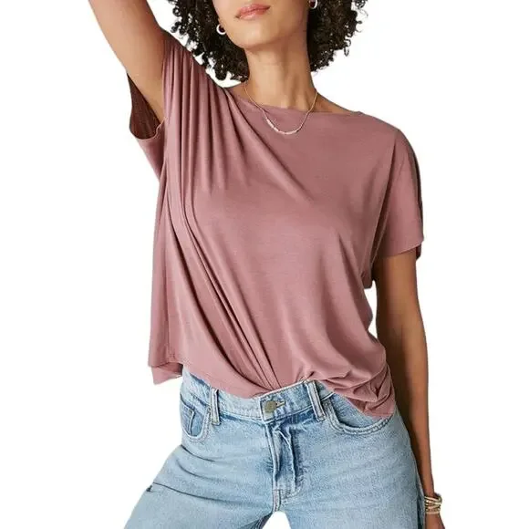 Lucky Brand Sandwash Twist Back Tee Rose Brown Modal Blend NEW Size Small - Picture 2 of 8